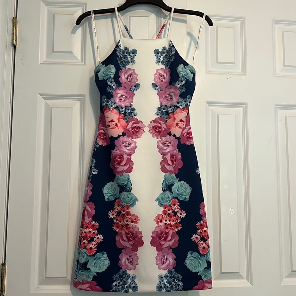 GUESS Womens Multi Floral Print Halter Summer Party Dress